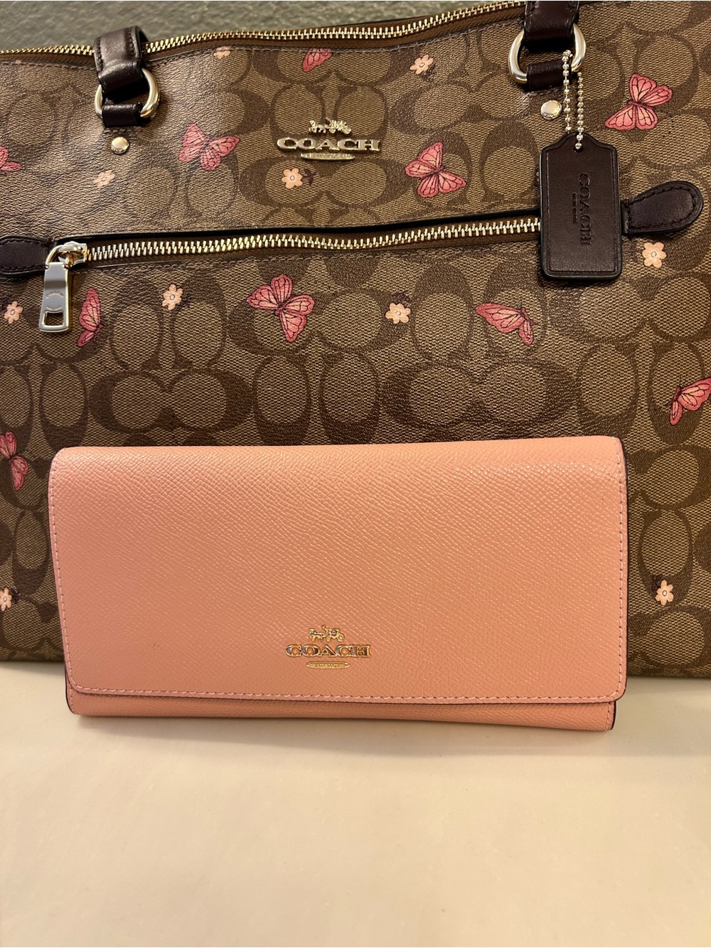 Coach Signature Print Tote with Butterfly Accents AND Coordinating Wallet! - Picture 3 of 16